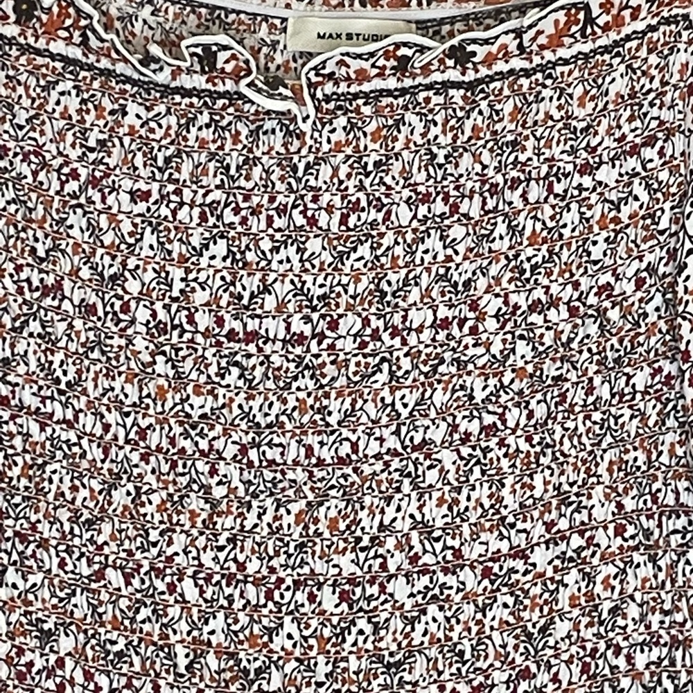 Max Studio Cottagecore Floral Print Rayon Smocked Elbow Sleeve Peasant Top - Picture 6 of 12
